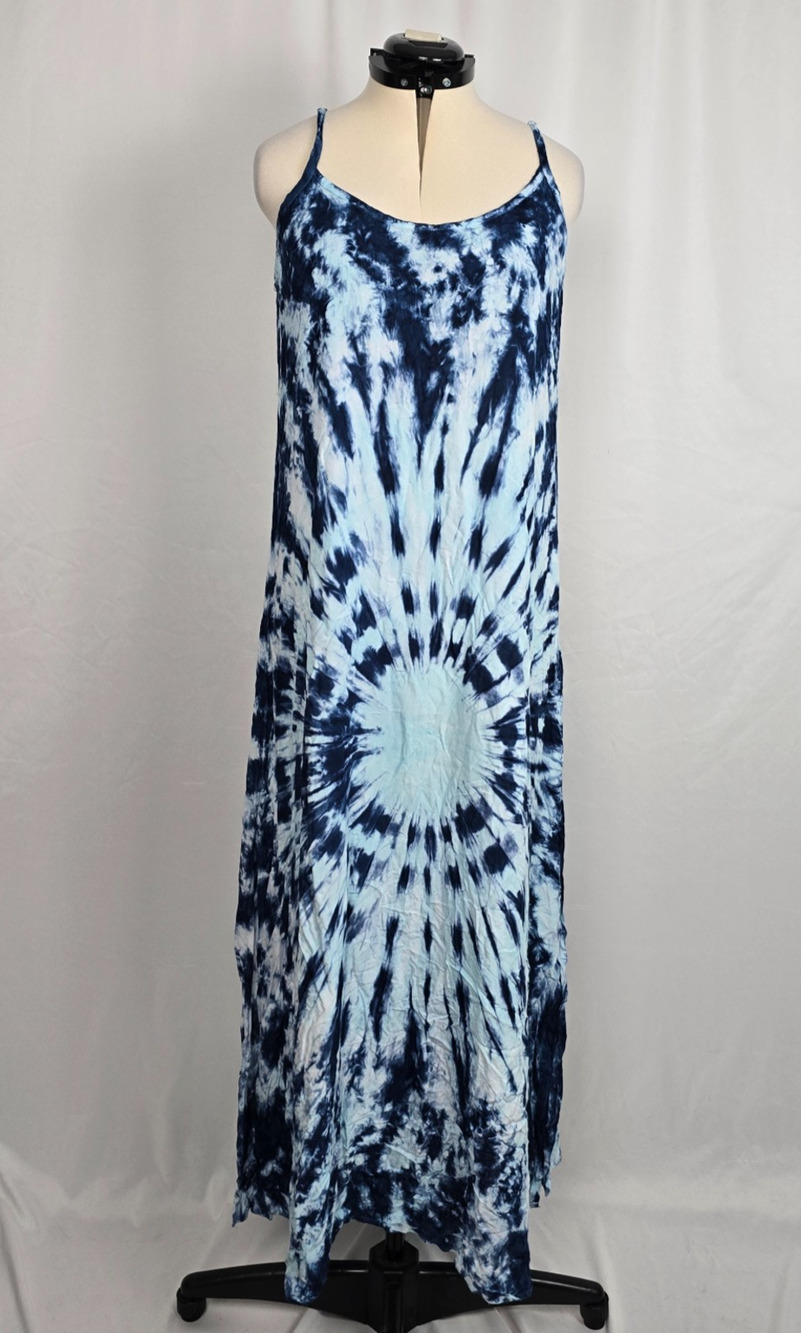 Daisy Island Beach Tie Dye Cover Up Dress Women's L Navy Ice Blue NWT
